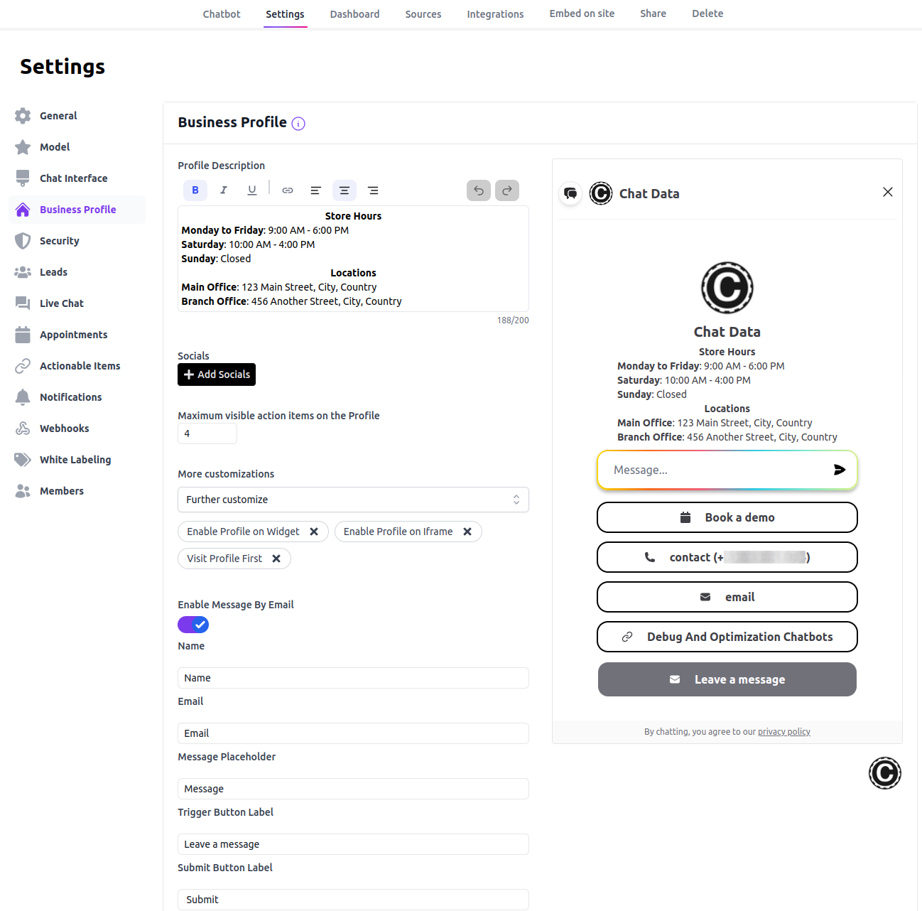 Business Profile Setting