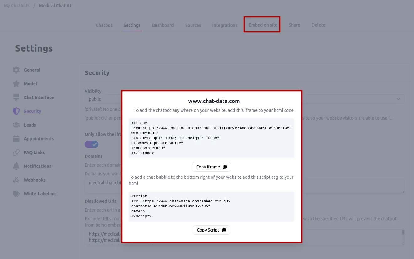 Chat Data embedding script