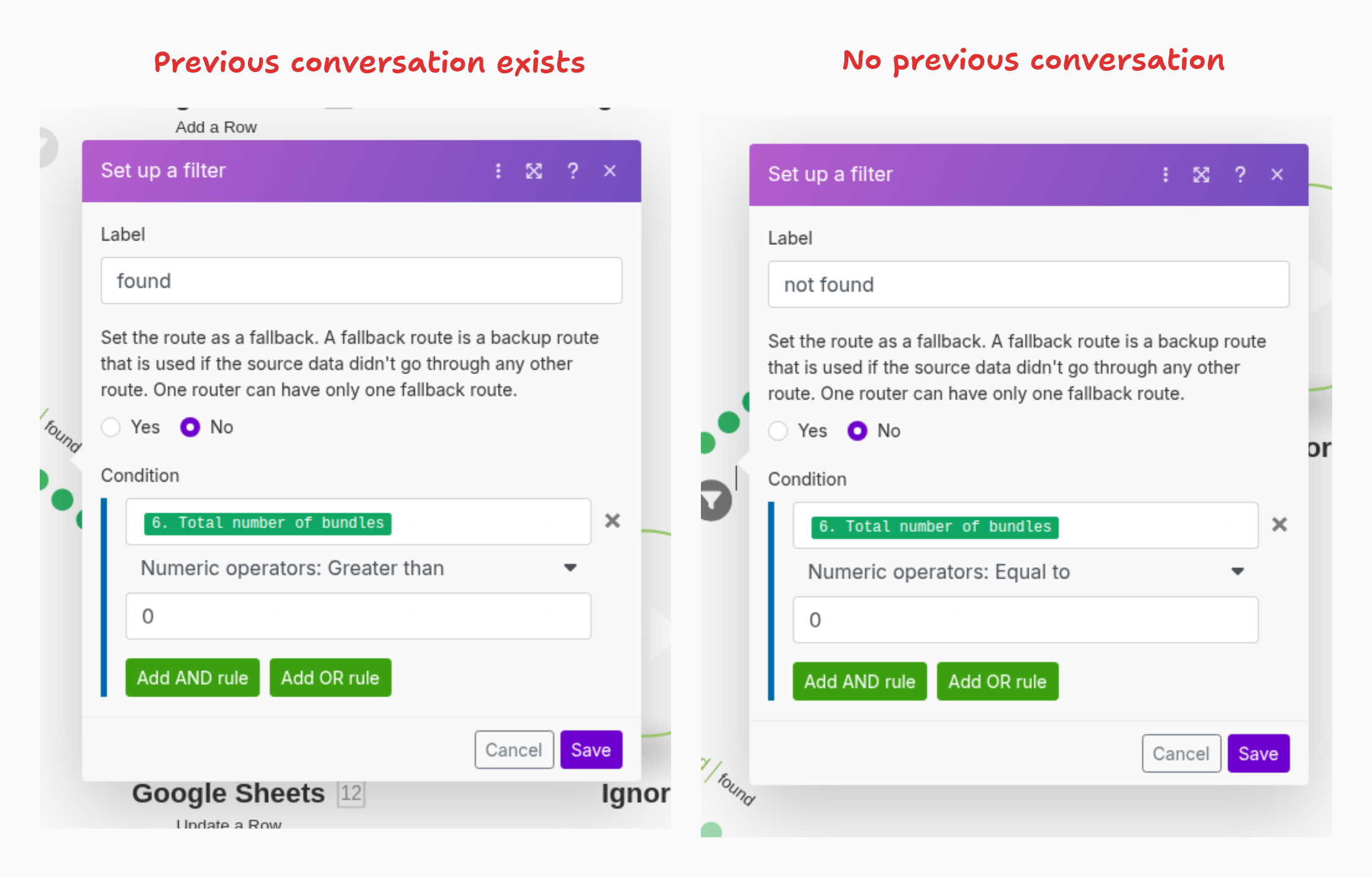 Condition to check conversation exists or not