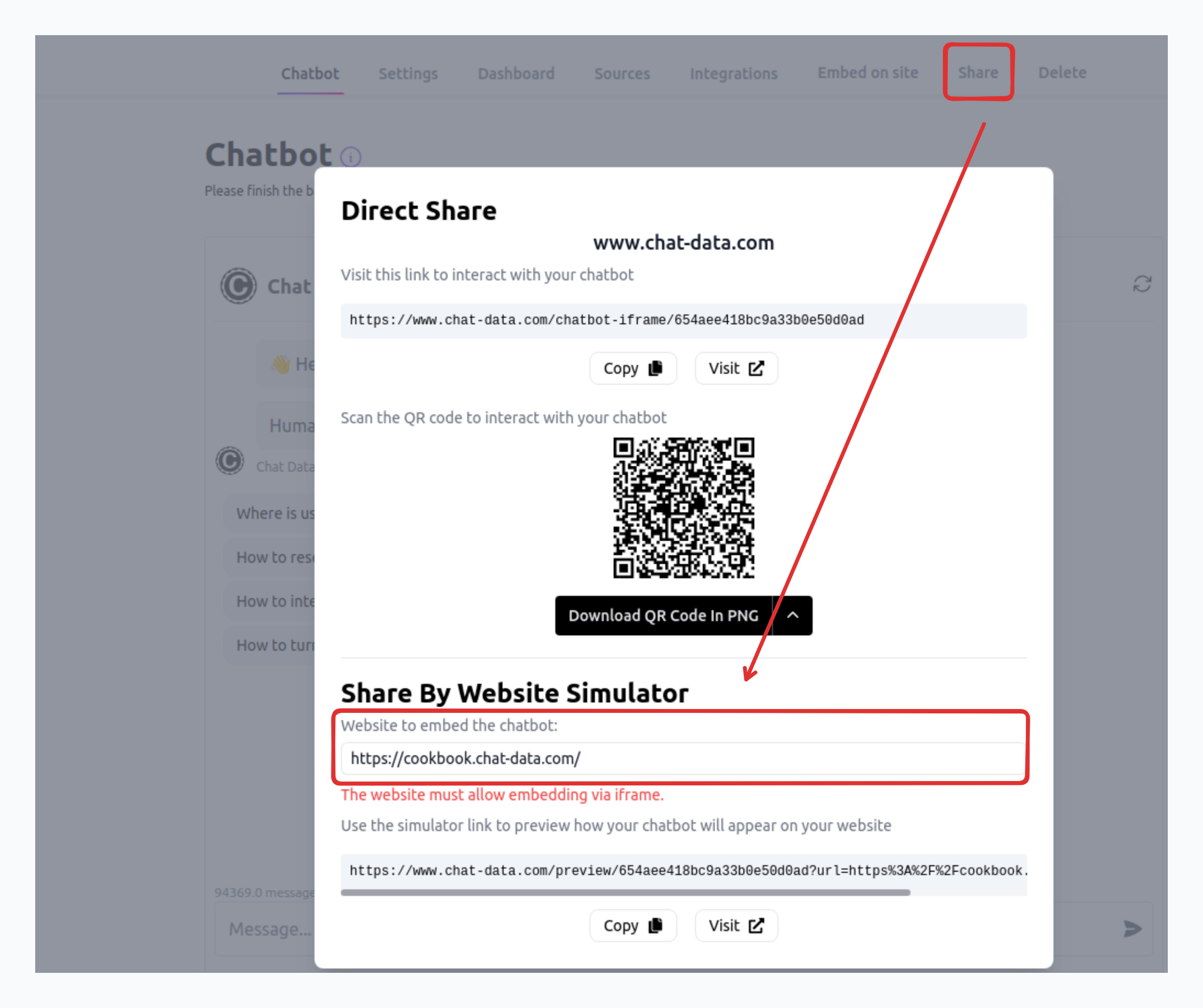 Generate the website embedding simulating URL