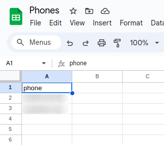 Google Sheet with phone numbers