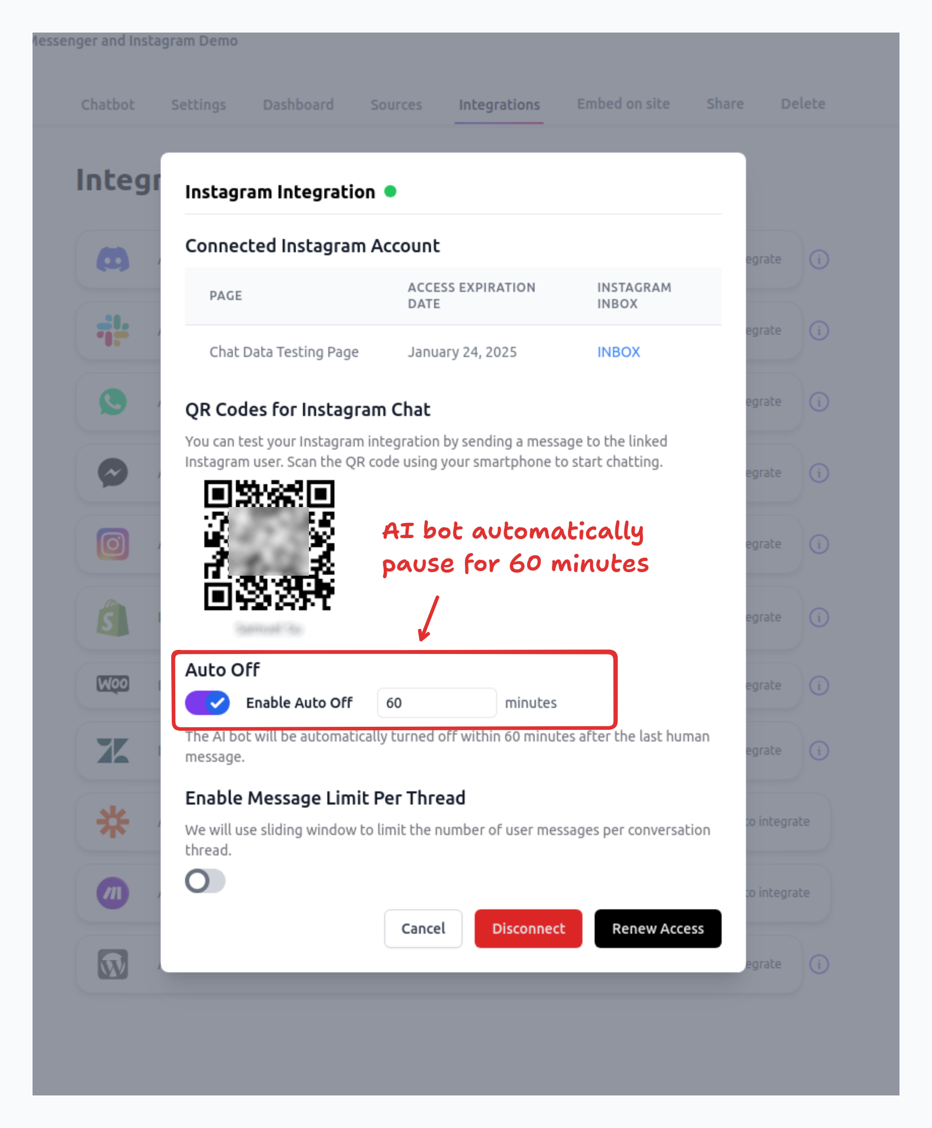 Instagram AI bot automatic pause with human takeover