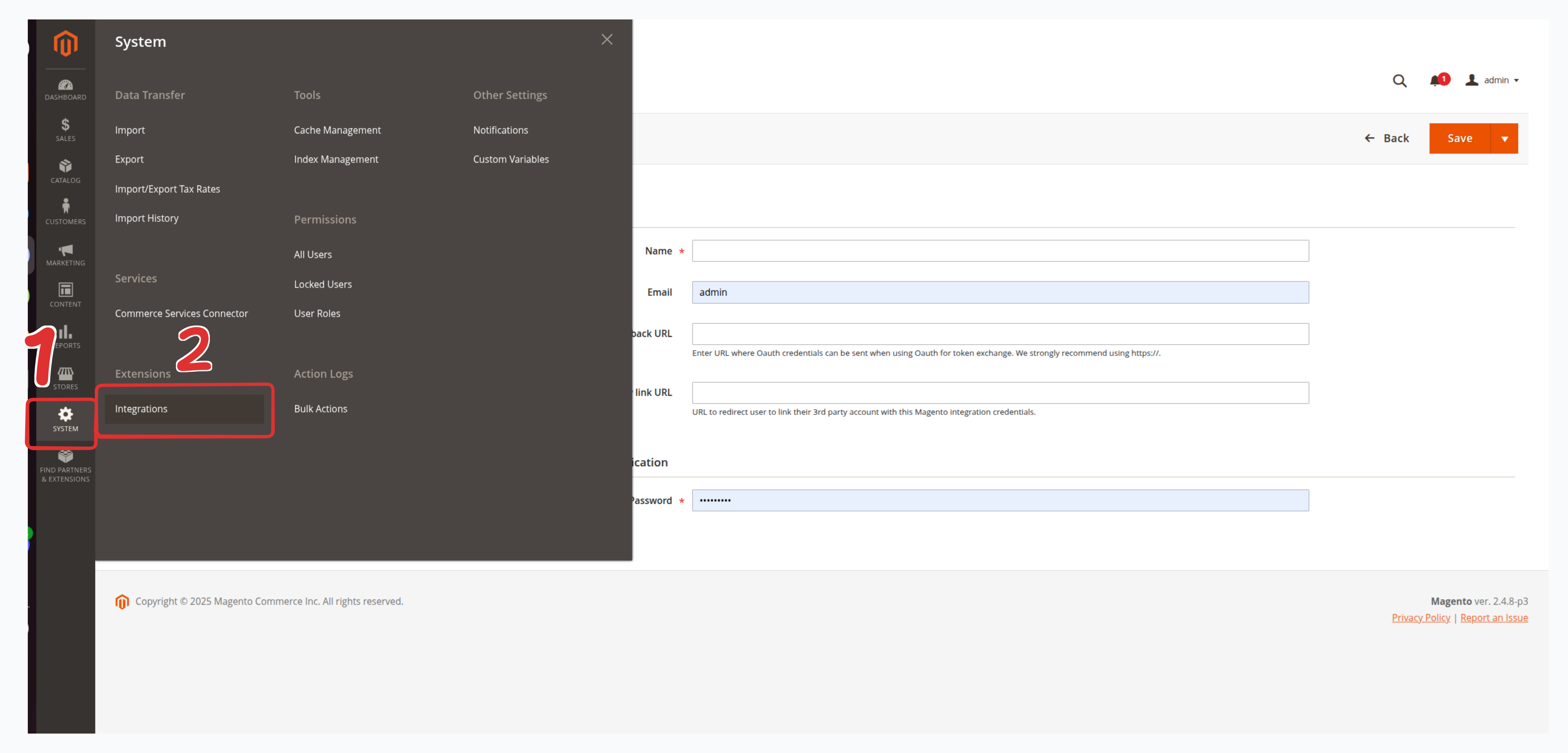 Navigate to Magento Integrations