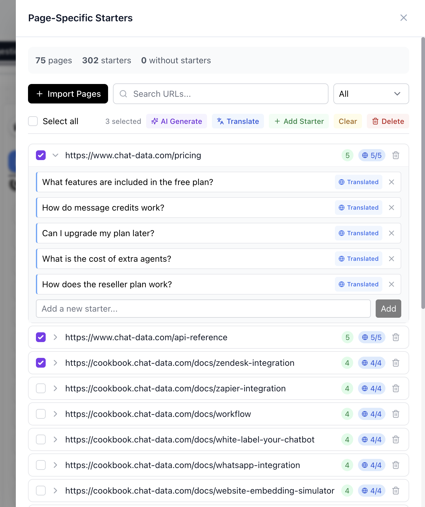 Page-specific conversation starters