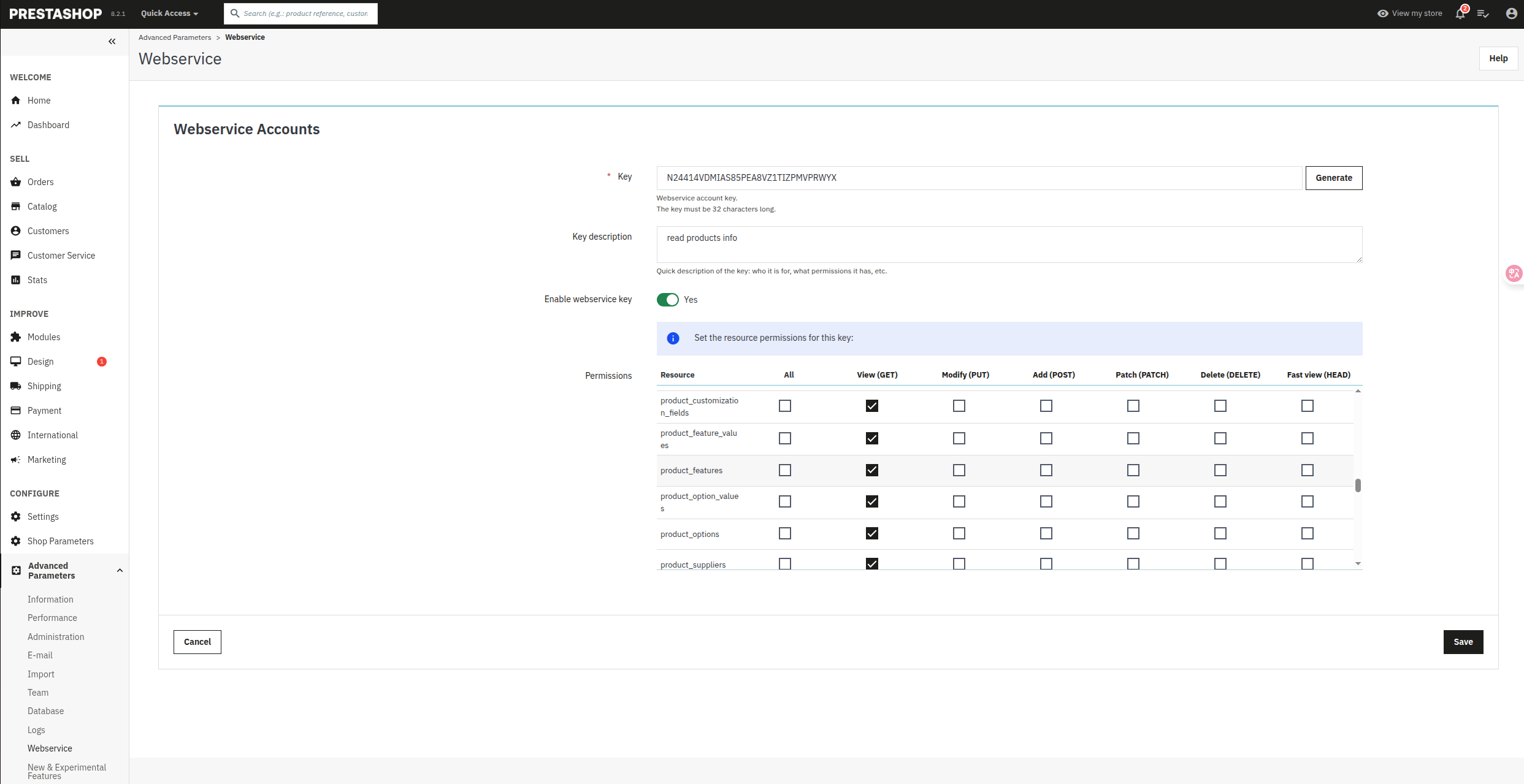 Configure Prestashop API permissions