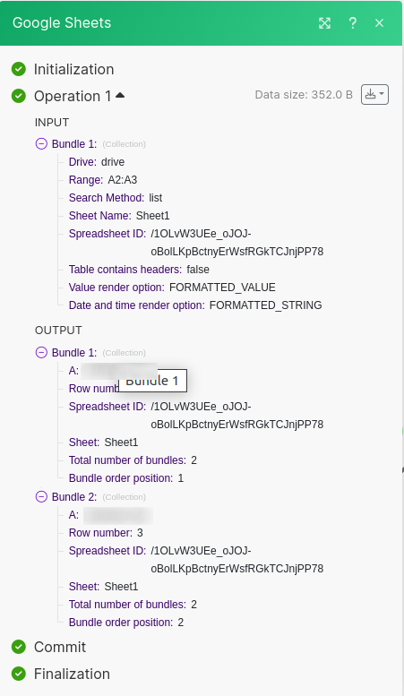 Run the Google Sheet module