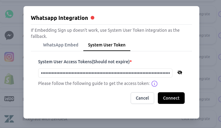 Set up the Whatsapp system token