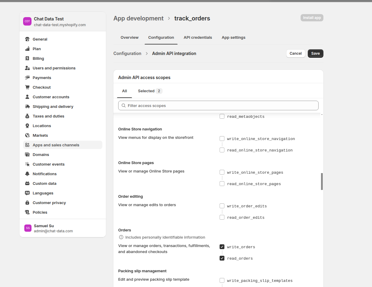 Shopify Access Token Permission