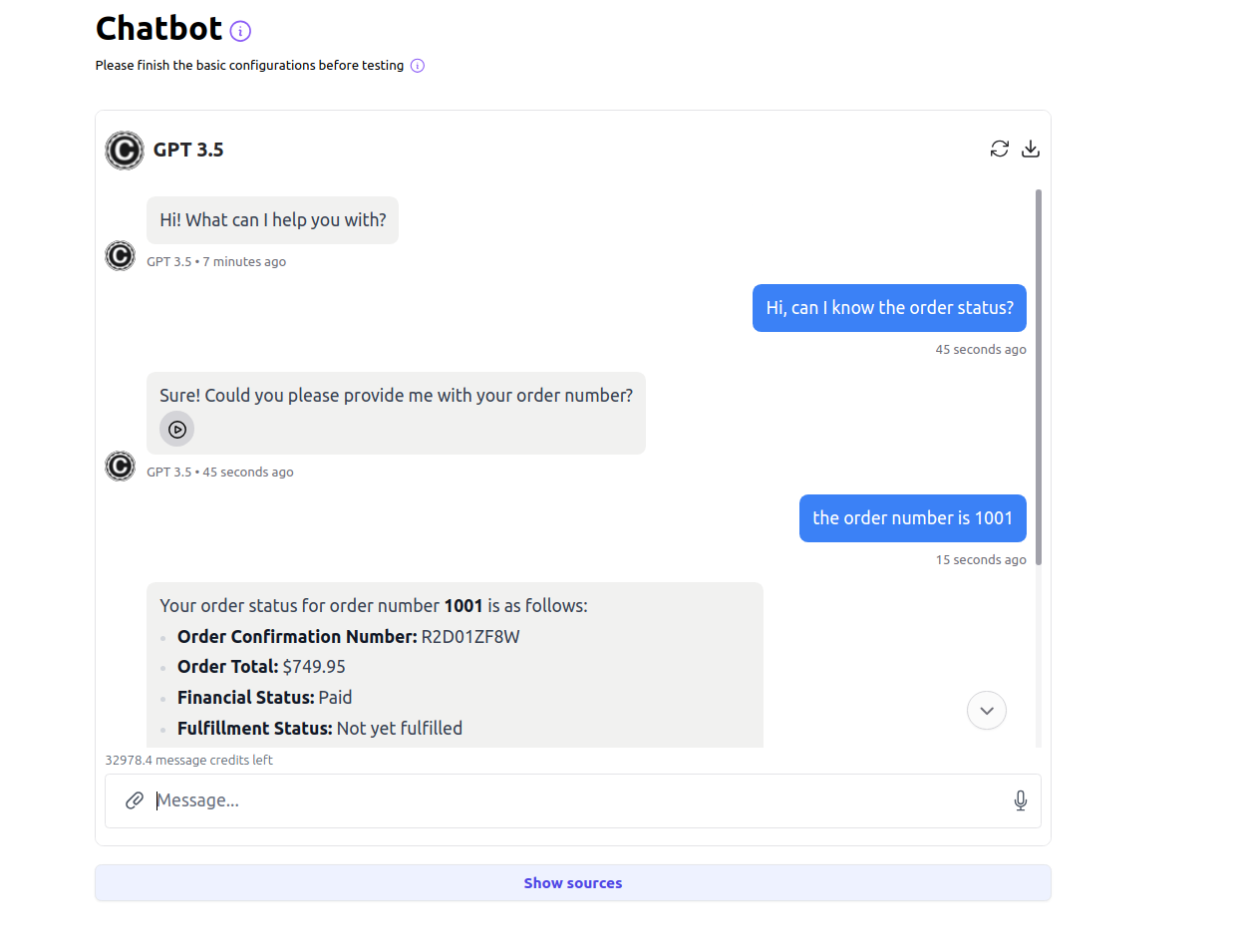 Shopify Order Tracking Testing Chatbot