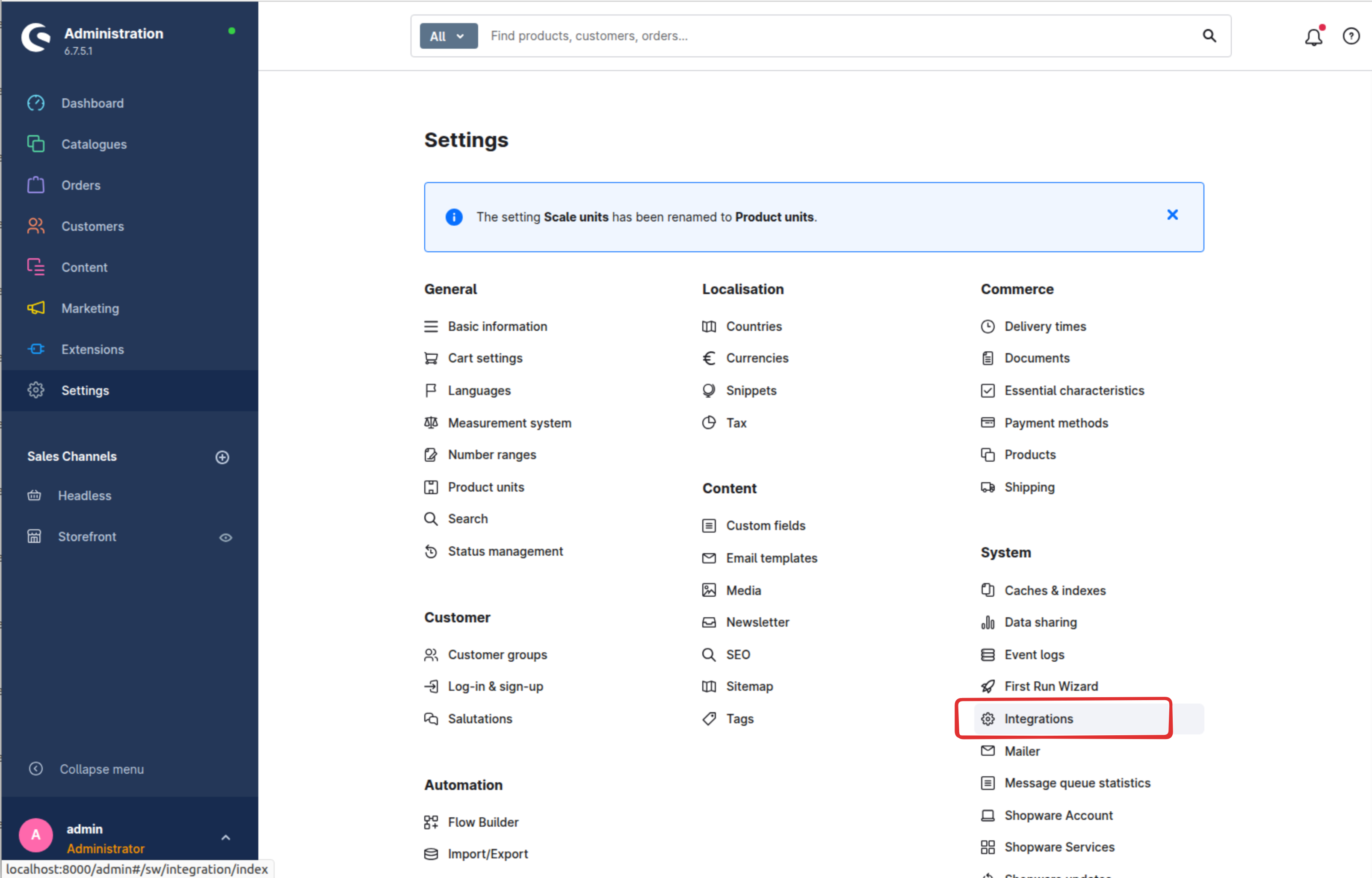 Navigate to Shopware Integrations