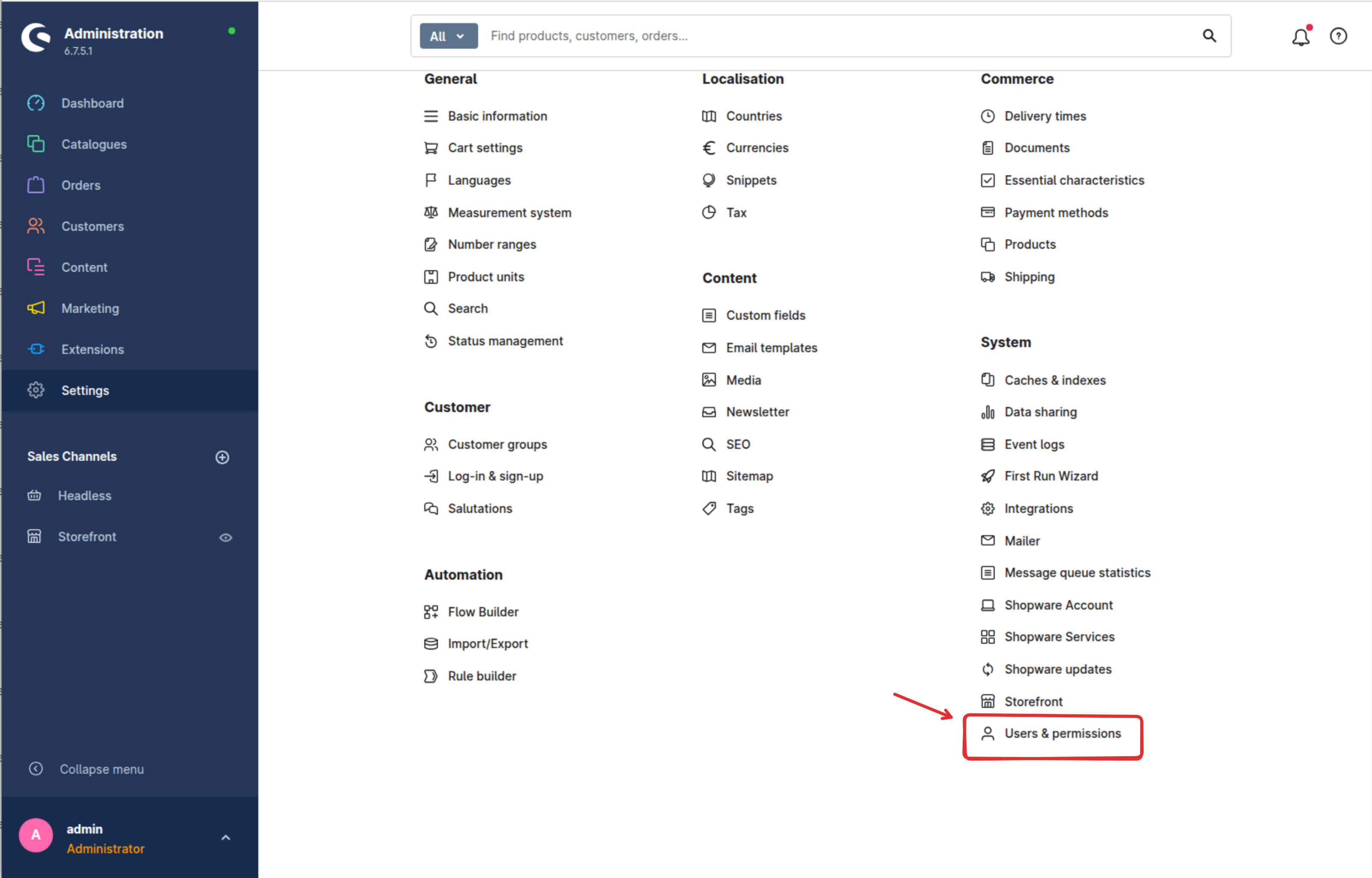 Navigate to Shopware User Permissions