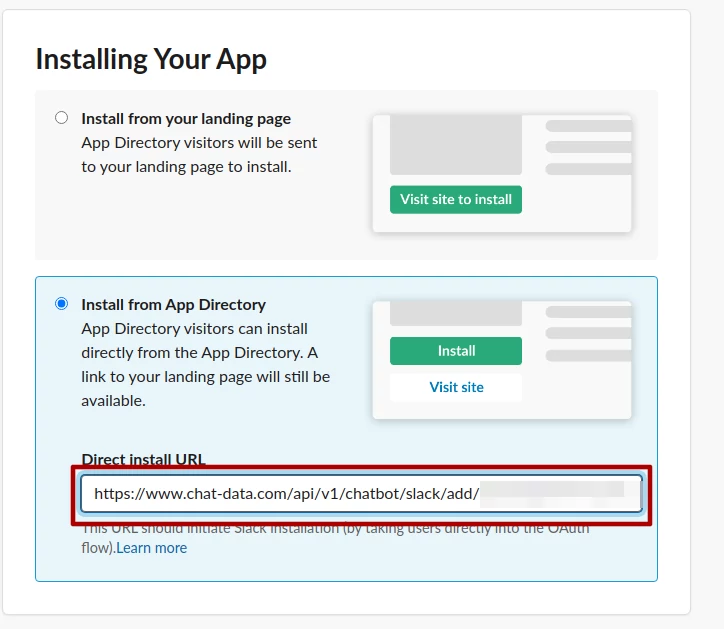 Slack App installation URL