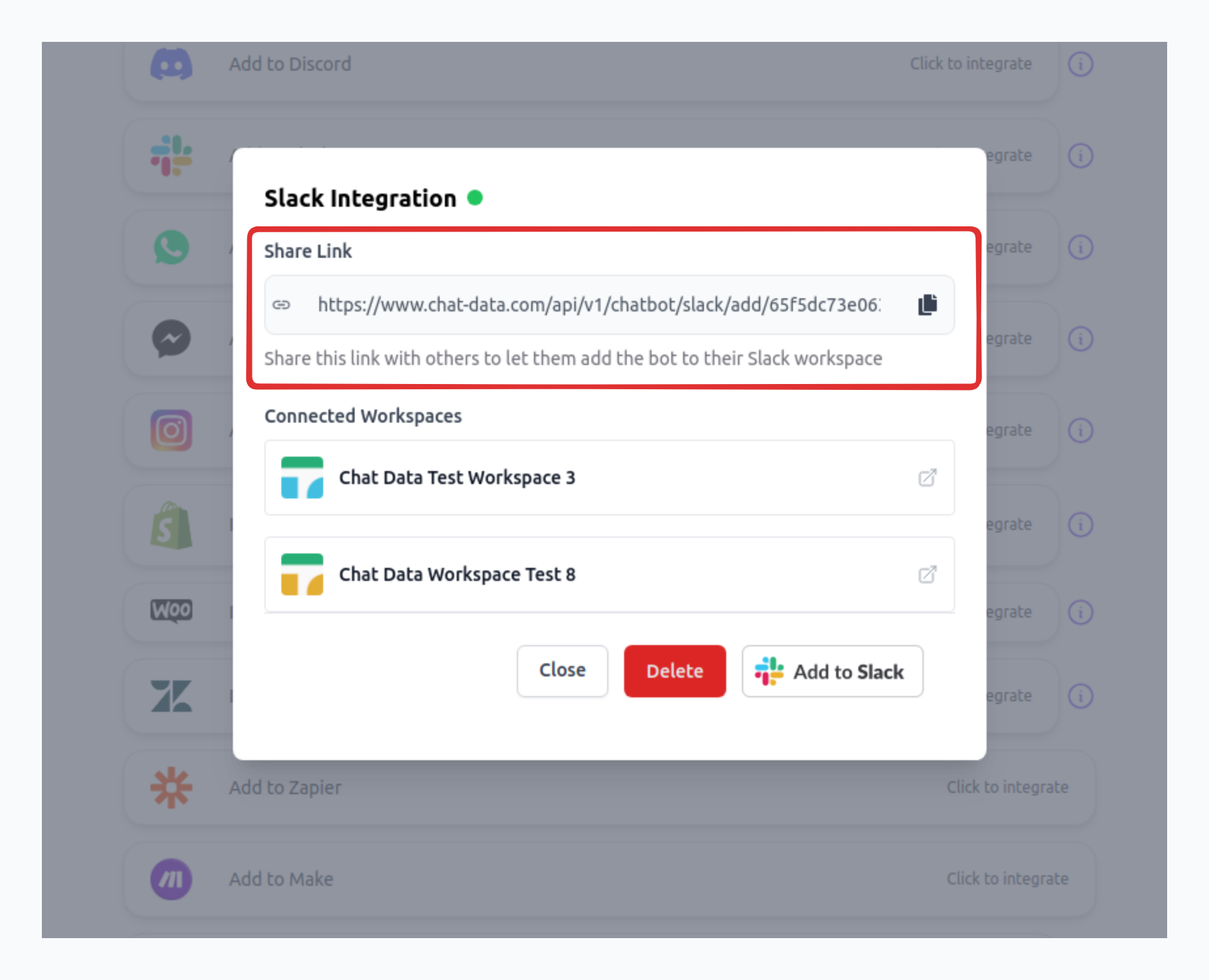 Slack Integration Link