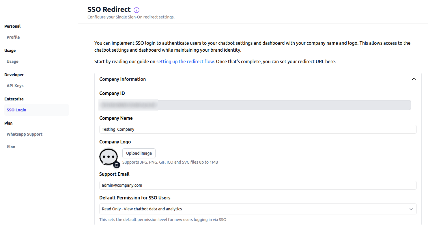 SSO Settings Page