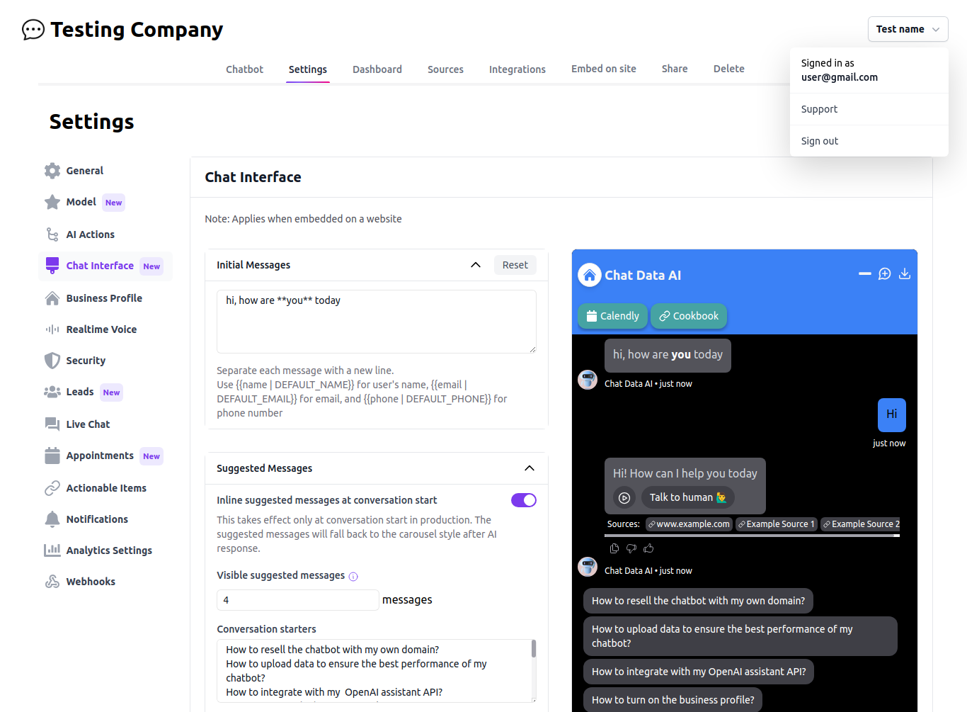 SSO Demo Settings Page