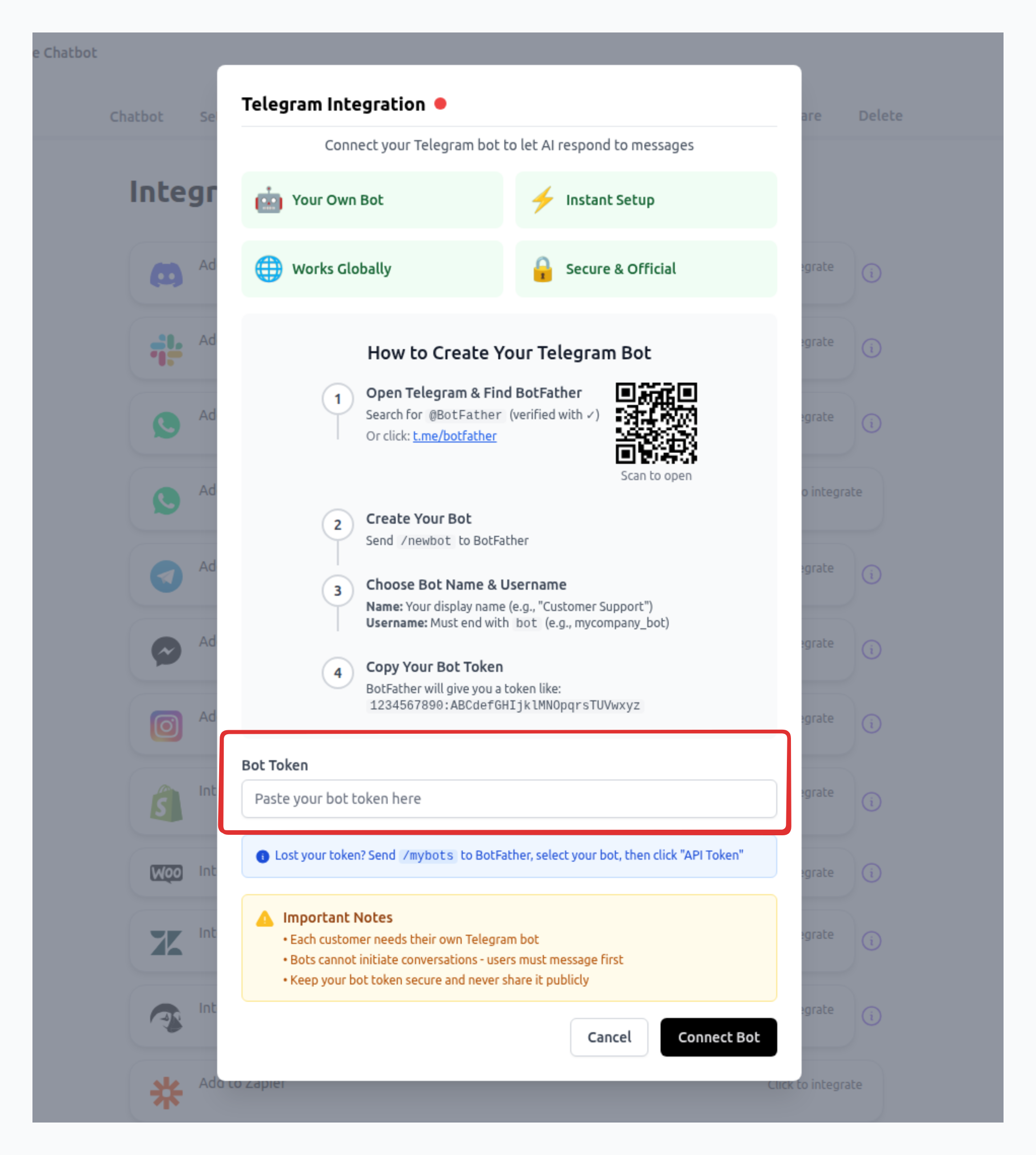 Telegram Integration Card - Placeholder