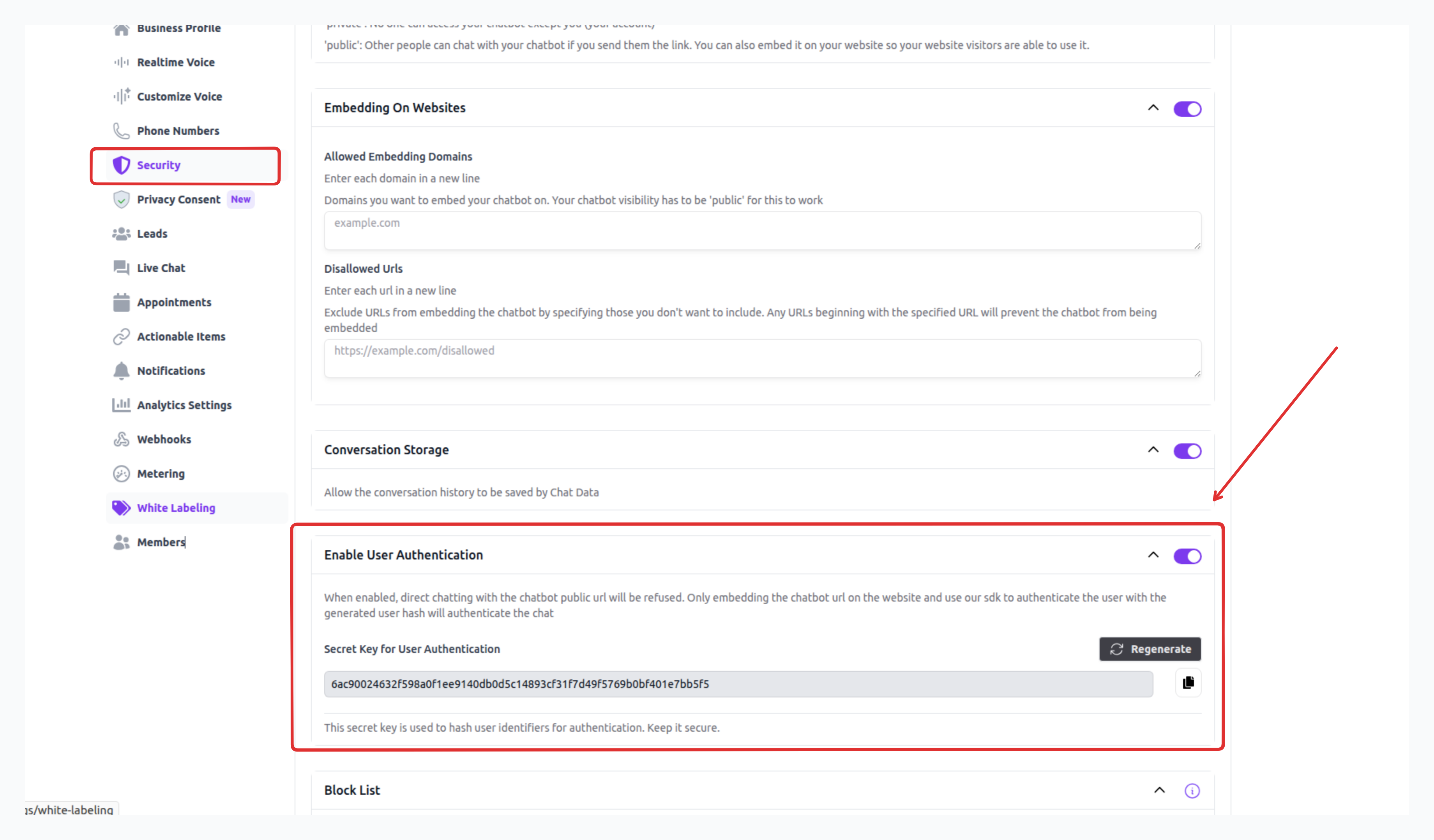 User Authentication Settings