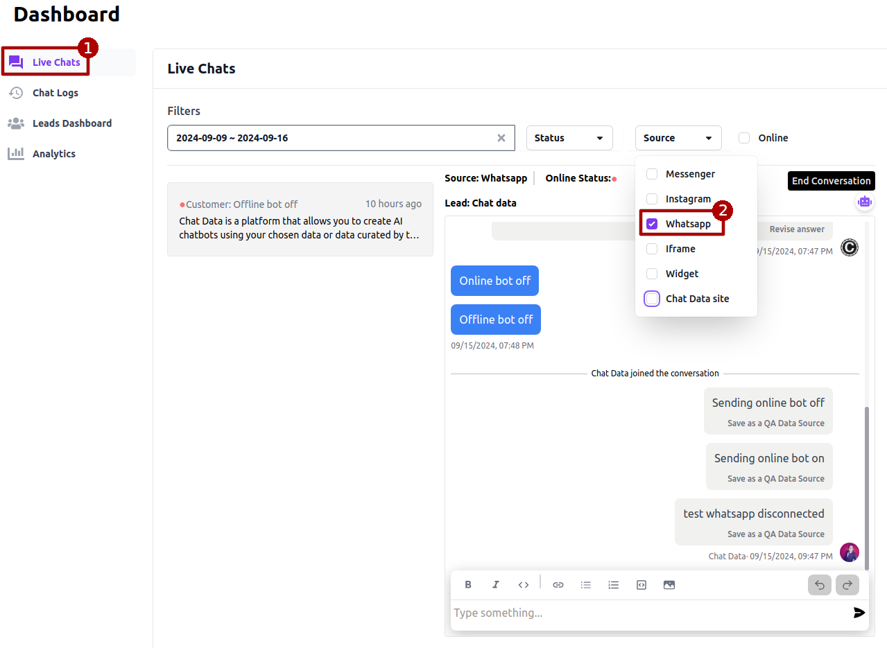 WhatsApp Live Chat Handover