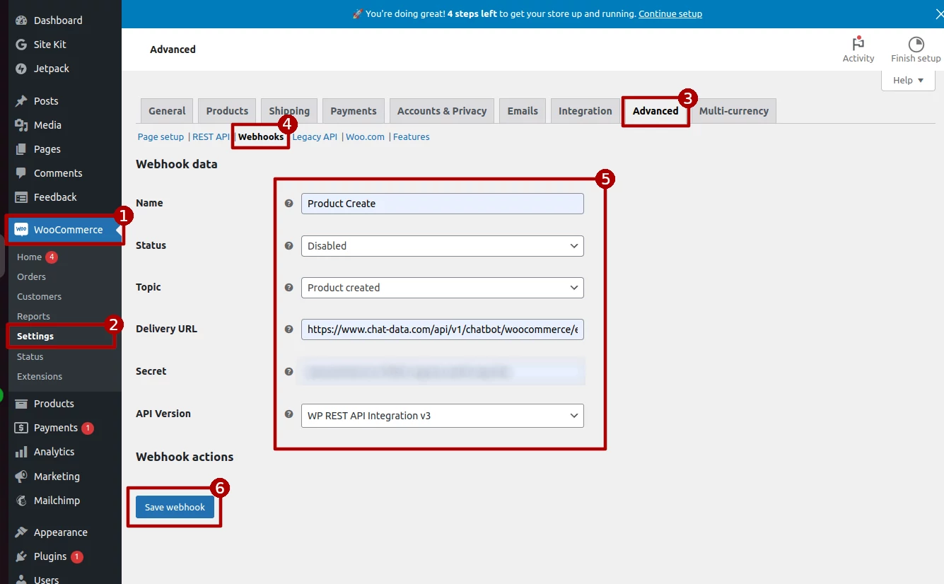 WooCommerce Webhooks Creation