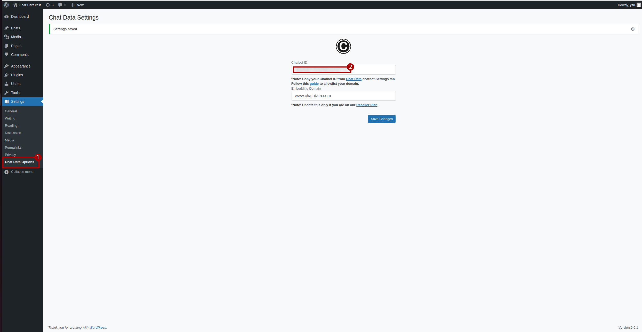 Wordpress Chat Data plugin setting