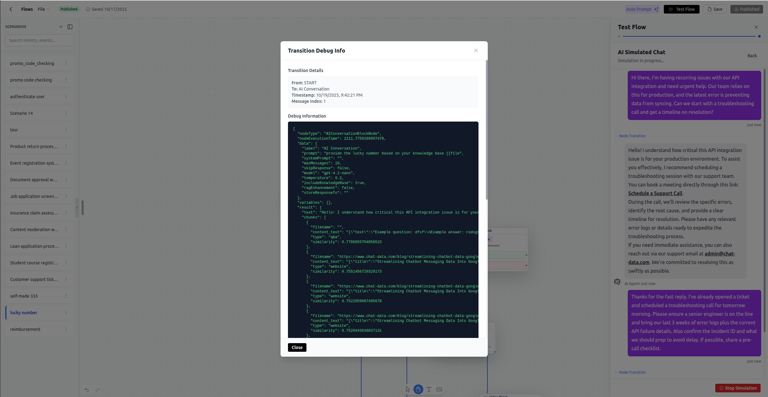 Testing Interface with Debug Details